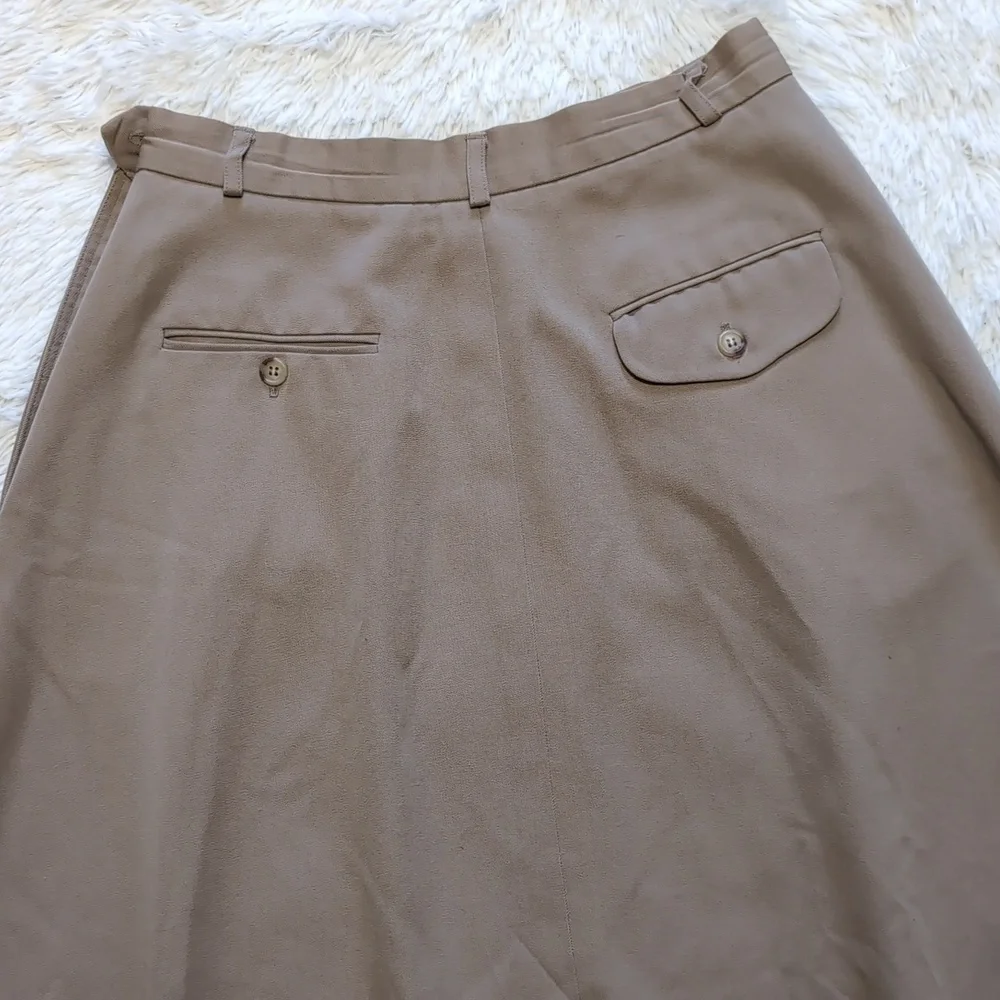90s Vintage Ralph Lauren 100% Wool Inverted Pleat Pocket Midi Skirt - Picture 6 of 10